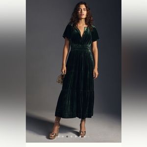 Anthropologie Green Velvet Dress
